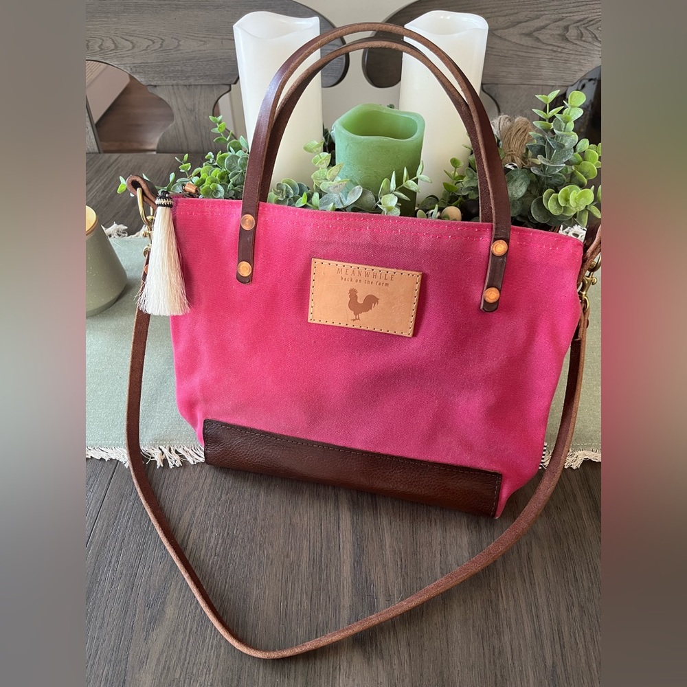 Meanwhile Back on the Farm Pink Wax Canvas Hand Tote Crossbody